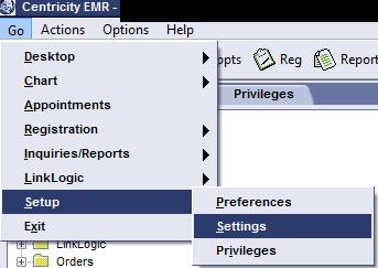 Screenshot Centricity Go Setup Settings Path